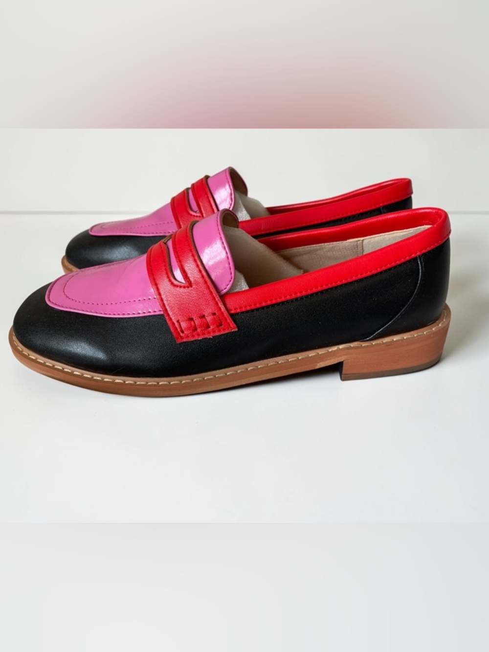 Women’s Colorblock Pink & Red Penny Loafers - Picture 3 of 5